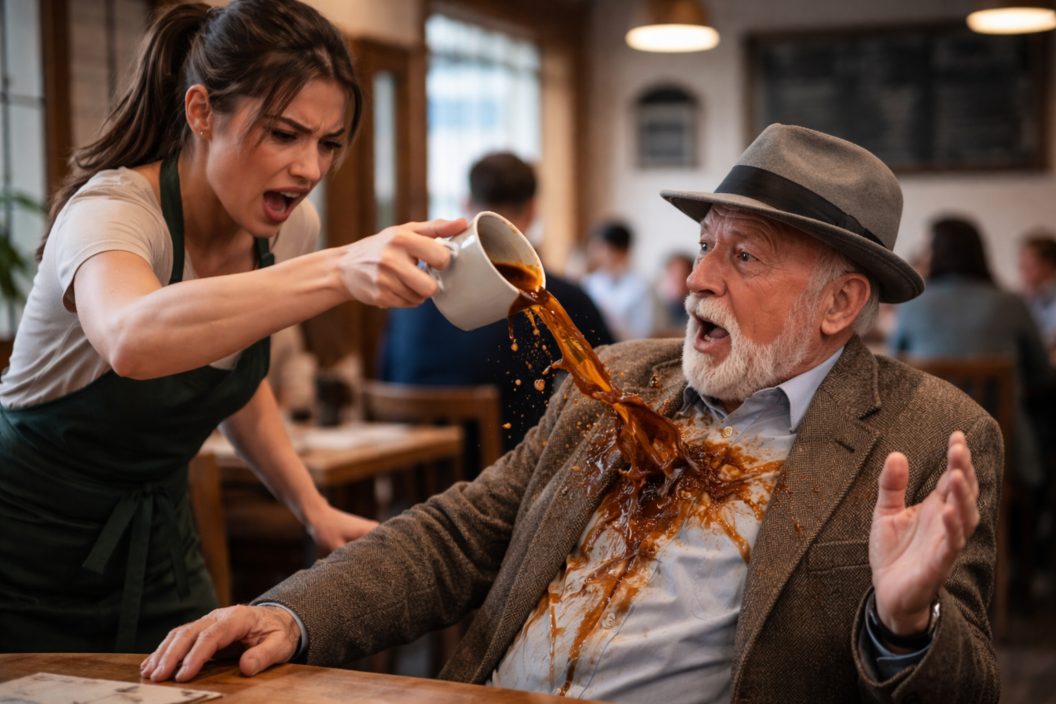 Le Arrojó un Vaso de Café y lo Humilló Sin Saber que Aquel Anciano Humilde Regresaría Días Después .